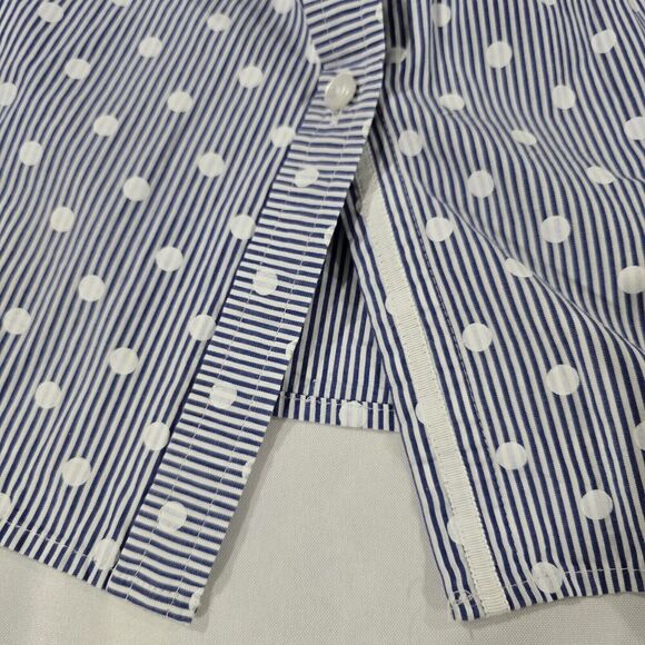 Talbots Top Womens 3X Polka Dot Button Up Long Sleeve Blue Striped Office Career - Picture 13 of 15